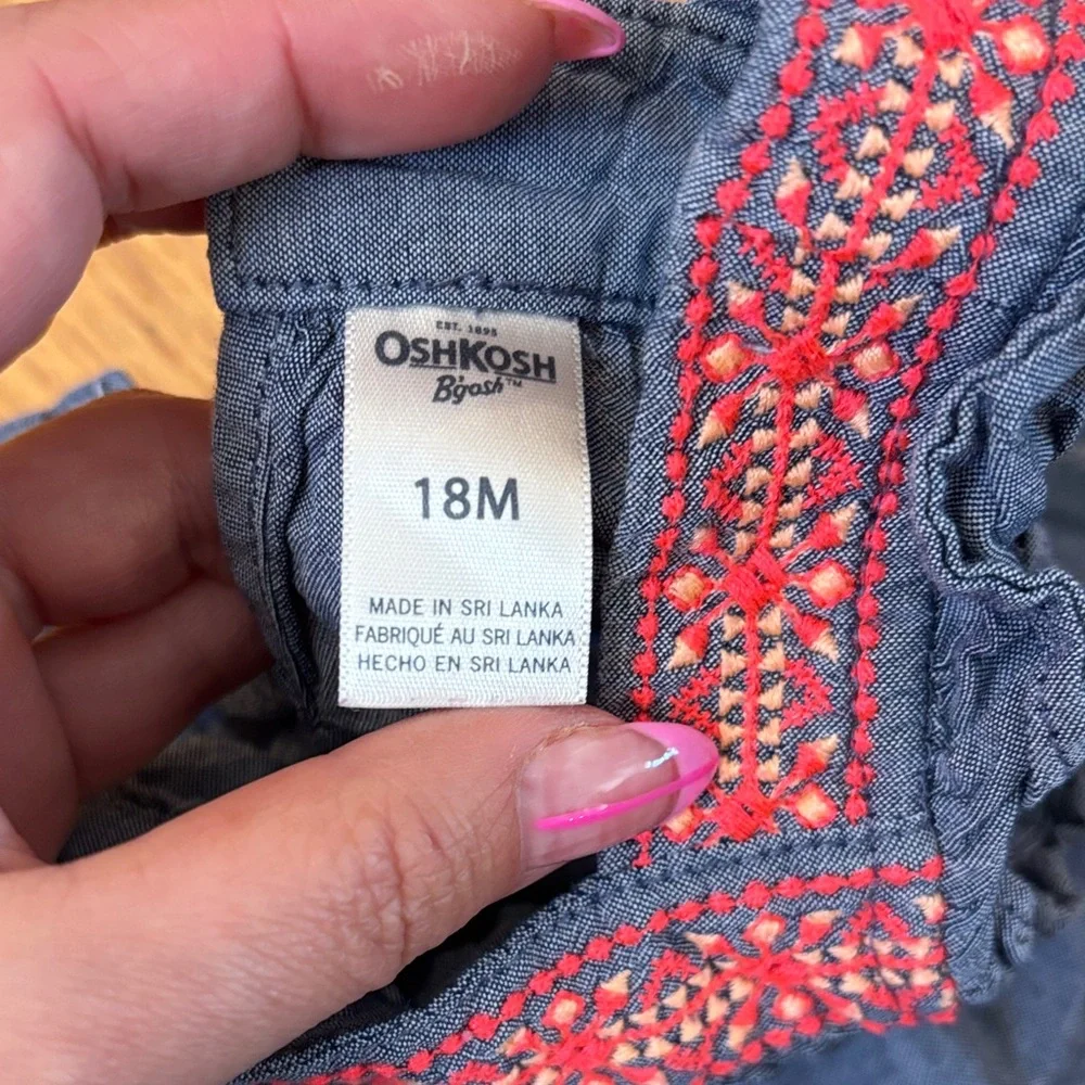OshKosh Chambray Tank with Coral Embroidery